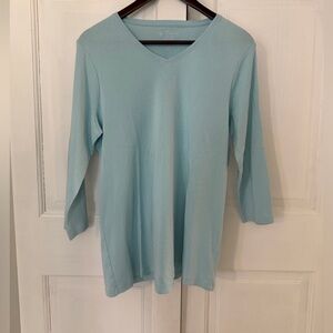 Chico's Soft Blue Long Sleeve V-Neck Top